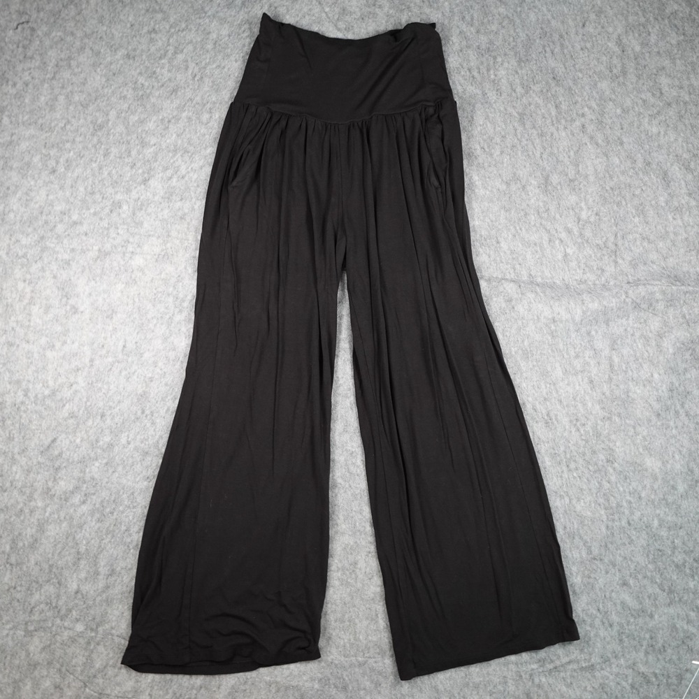 Athleta Pant Womens Medium Petite Black High Rise Wide Leg Harem Baggy Pleated